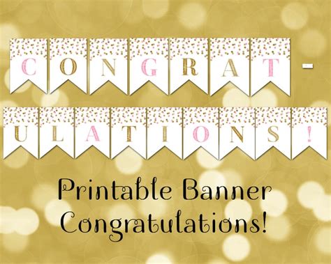 Printable Congratulations Banner Pink Gold Confetti Bunting | Etsy