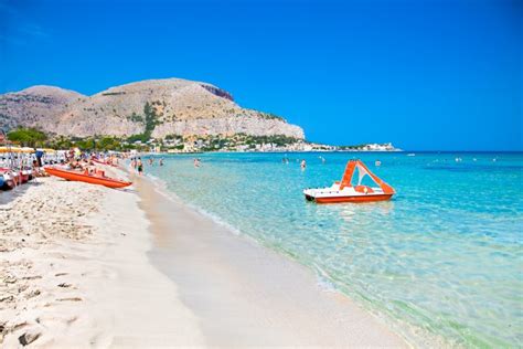 Mondello white sand beach in Palermo, Sicily. Italy. - Magazine