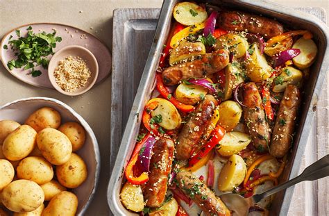 Sausage And Jersey Royal Traybake | Traybake Recipes | Tesco Real Food