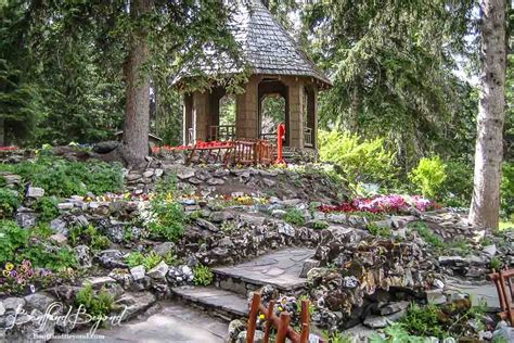 gazebo and flowers in cascade gardens banff