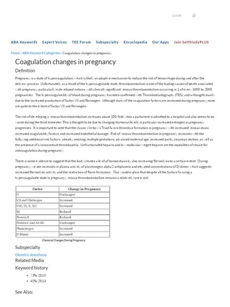 Coagulation Changes in Pregnancy | PDF | Pregnancy | Tissue (Biology)