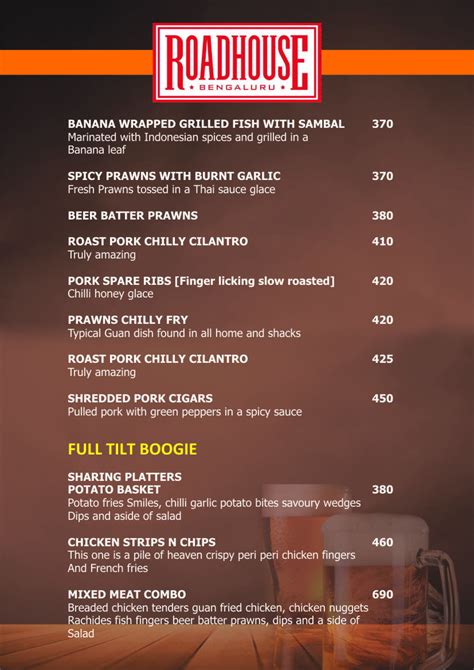 Menu of ROADHOUSE, Indiranagar, East Bengaluru, Bengaluru | EazyDiner