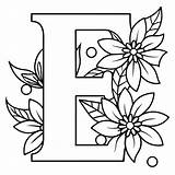 Alphabet E coloring Page With The Flower letter Digital Outline  sketch template