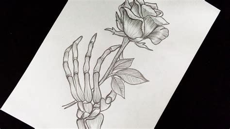 How To Draw A Skeleton Hand Holding A Rose - YouTube