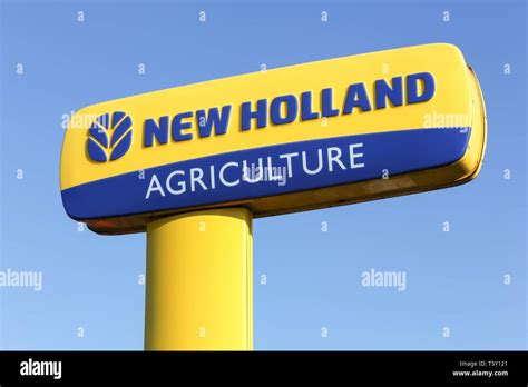 Hadsten, Denmark - May 5, 2018: New Holland Agriculture logo on a pole ...