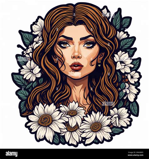Sticker style illustration of Fergie with flowers. Tattoo design Stock ...