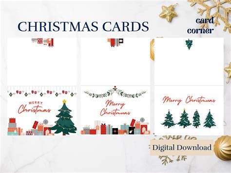 Printable Christmas Card Template Christmas Tree and Gifts Card, 3 ...