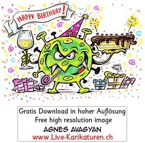 Virus Corona Happy Birthday Kuchen leere Jahrzahl — www.Live-Karikaturen.ch