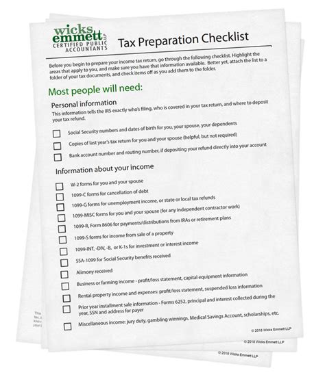 Tax Preparation Checklist | Wicks Emmett CPA Firm