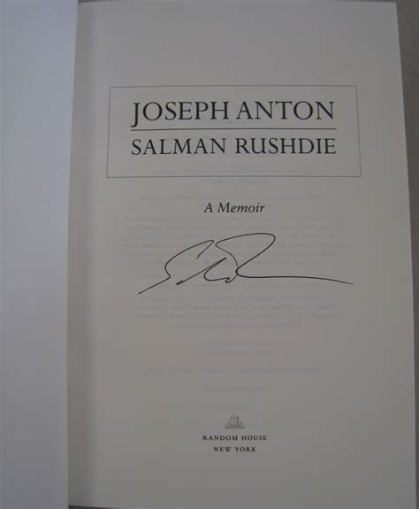 Joseph Anton: A Memoir by Salman Rushdie: Fine in Fine dust jacket Hardback (2012) First edition ...