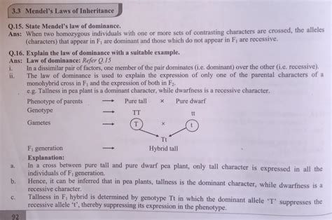 Explain Mendel's law of dominance with example. Write any two importance of Mendel's laws of ...