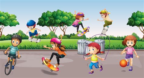 Children playing sports in the park 358854 Vector Art at Vecteezy