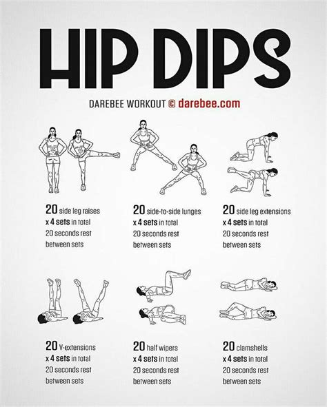 Hip Dips Workout by DAREBEE #darebee #fitness #workout | Dip workout, Hips dips, Hip workout