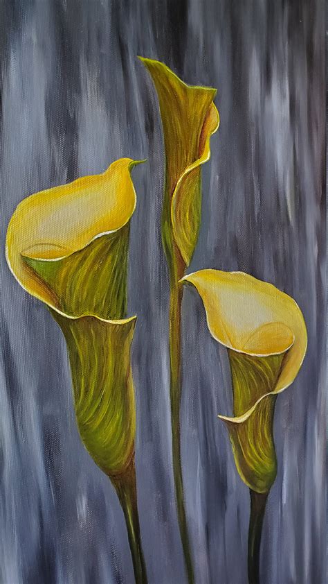 Calla Lilies - A realistic Oil painting on canvas of yellow Calla Lilies