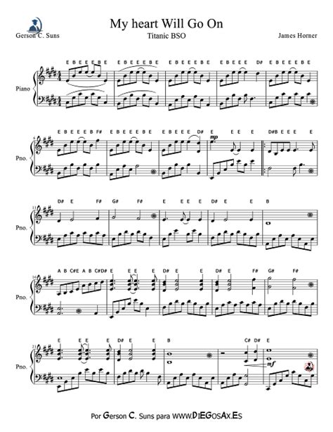 tubescore: My Heart Will Go on Piano sheet music for Pianists Titanic music score Theme Rose for ...