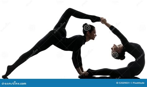 Two Women Contortionist Exercising Gymnastic Yoga Stock Photo | CartoonDealer.com #54103206