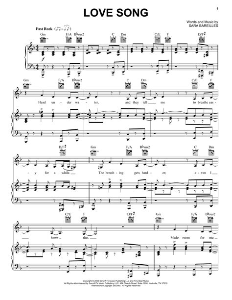 Love Song Sheet Music | Sara Bareilles | Piano, Vocal & Guitar (Right ...