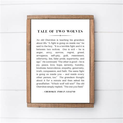 Tale of Two Wolves Sign, Inspirational Quote Sign, Native American ...