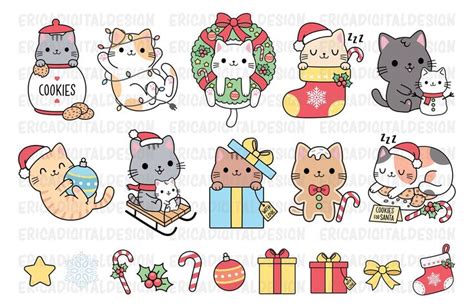 Christmas Kawaii Clipart Set Cute Cat Digital Clip Art Funny - Etsy | Christmas cats, Holiday ...