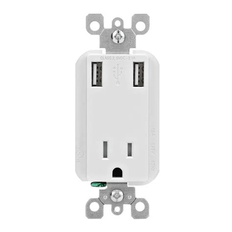 Leviton 15 Amp Decora Tamper Resistant Combination Outlet and USB ...