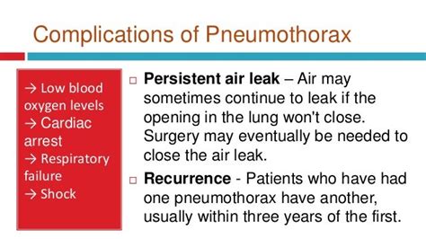 Pneumothorax Complications - PPT - Chest Trauma, Chest Tubes & Underwater Seal Drainage ... - A ...