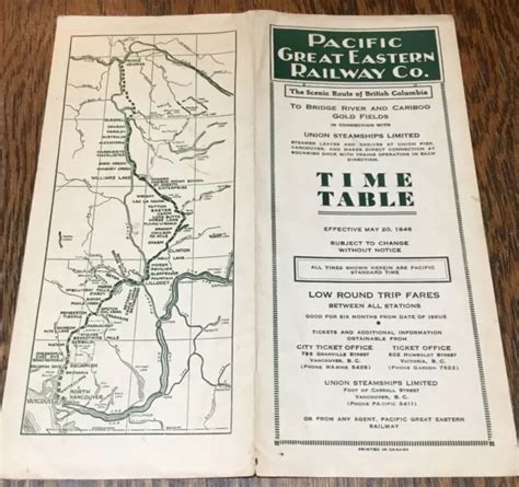 RARE 1946 PACIFIC Great Eastern Railway Co. Timetable, British Columbia, Map £8.69 - PicClick UK