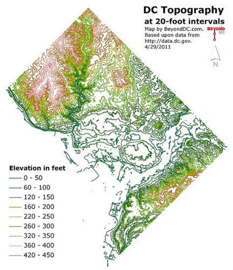 Washington dc elevation map - Dc elevation map (District of Columbia - USA)