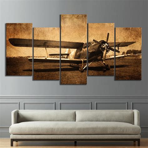 Vintage Aircraft Old Antique Airplane Framed 5 Piece Canvas Wall Art P – Buy Canvas Wall Art ...