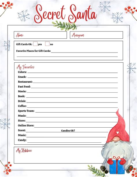 Secret Santa List Printable