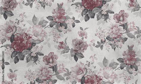 Seamless pattern with pink flowers and leaves. Floral pattern for wallpaper or fabric ...