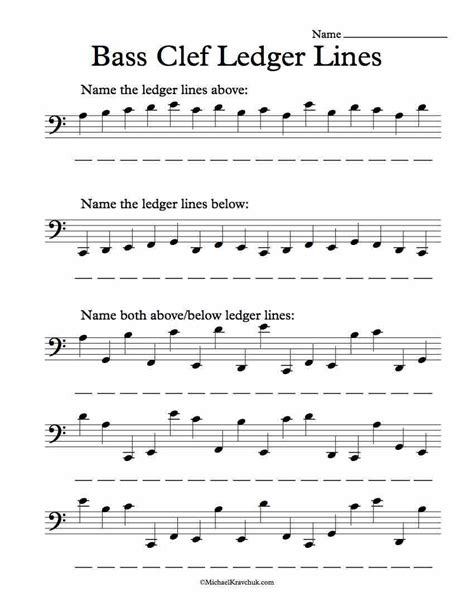 Bass Clef Ledger Lines Only – Note Recognition Worksheet In 2019 | Reading Music Worksheets ...