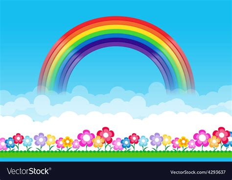 Rainbow on nature background with green grass Vector Image