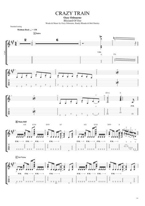 Crazy Train Tab by Ozzy Osbourne (Guitar Pro) - Full Score | mySongBook