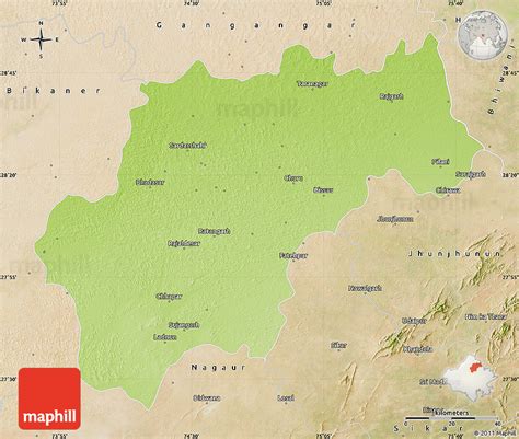 Physical Map of Churu, satellite outside