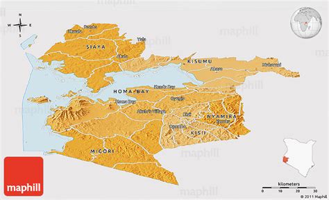 Political Shades Panoramic Map of NYANZA, single color outside