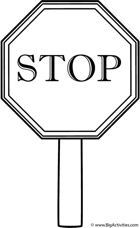 Stop Sign with thick border on Post - Coloring Page (Safety)