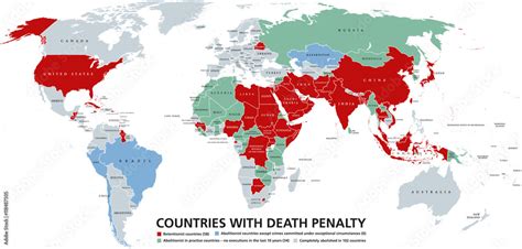 Fototapeta Mapa świata krajów kary śmierci. Państwa retencjonistyczne z karą śmierci w kolorze ...