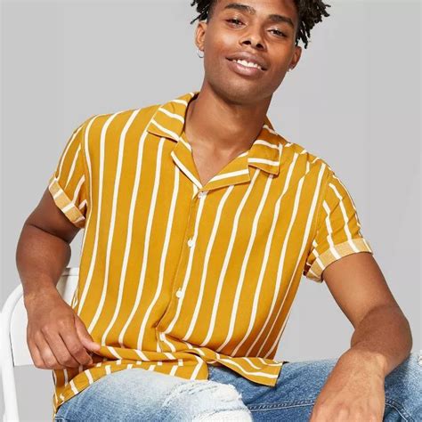 Men's Striped Short Sleeve Button-Down Shirt - Original Use™ Zesty Gold ...