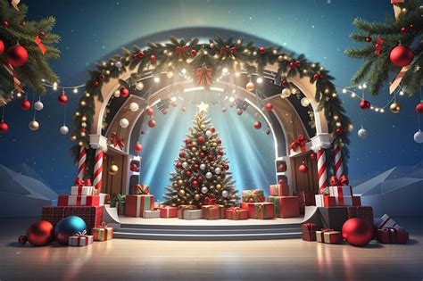 Premium AI Image | Full 3d Stereo Stage Space Christmas Package Background