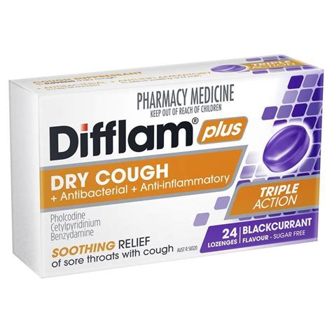 Buy Difflam Plus Dry Cough Blackcurrant 24 Lozenges Online at Chemist ...