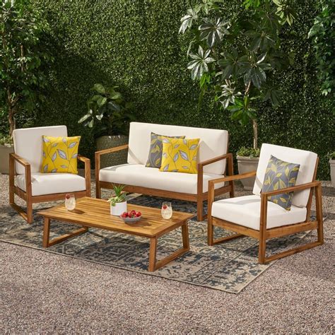 traditional scandinavian outdoor furniture set with white cushions solid acacia wood | Interior ...