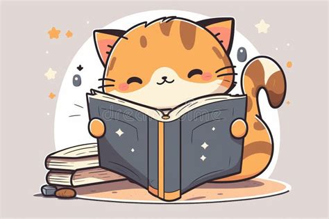 Cartoon Character Cat Reading Book Stock Photo - Image of cosy, glasses: 271381762