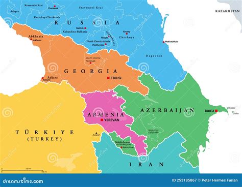 The Caucasus Region, Caucasia, Colored Political Map with Disputed Areas Stock Vector ...