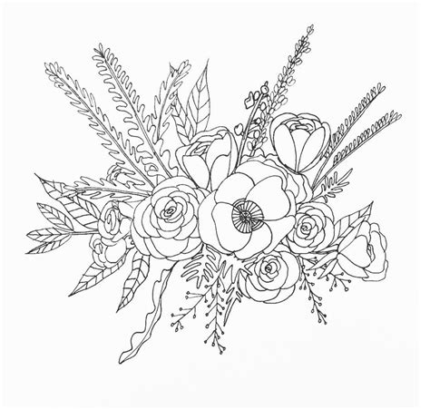 Line Drawing Flower Illustration | Floral - Bouquet | art | Pinterest | Drawing flowers, Draw ...