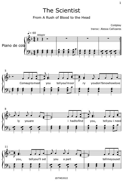 The Scientist - Sheet music for Piano