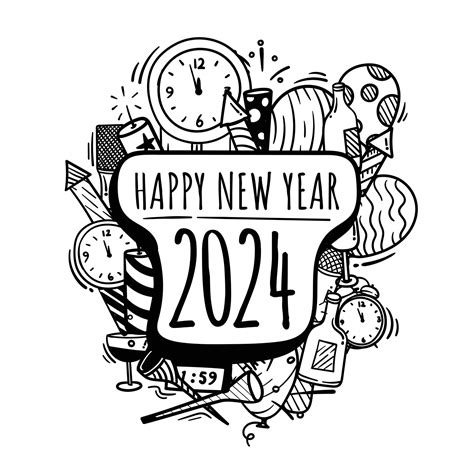 Doodle art of happy new year 2024 with new year celebration icons design 33231872 Vector Art at ...