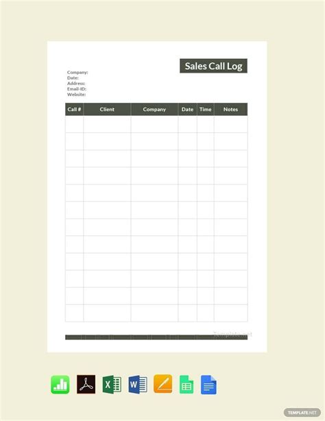 Sales Call Log Template - Download in Word, Google Docs, Excel, PDF, Google Sheets, Apple Pages ...