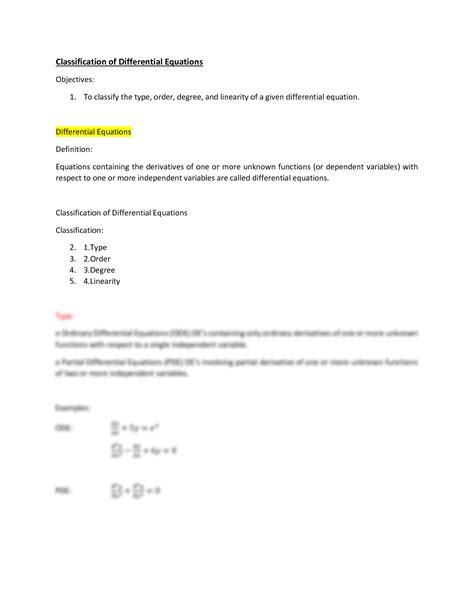 SOLUTION: Classification of differential equations - Studypool