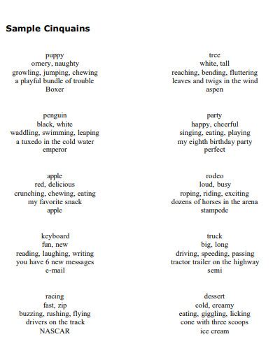 Cinquain Poem - 100+ Examples, Format, How to Write, PDF