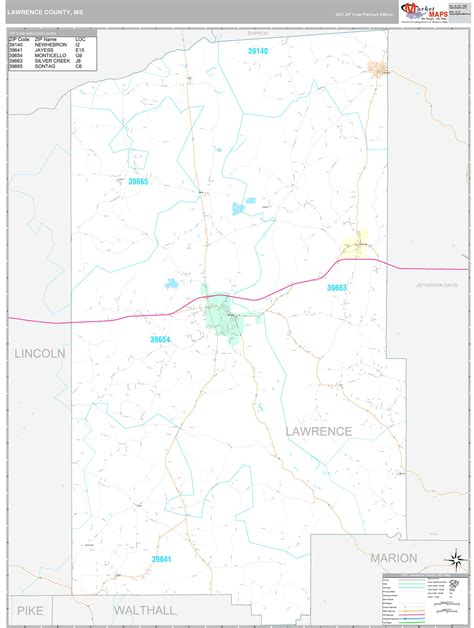 Lawrence County, MS Wall Map Premium Style by MarketMAPS